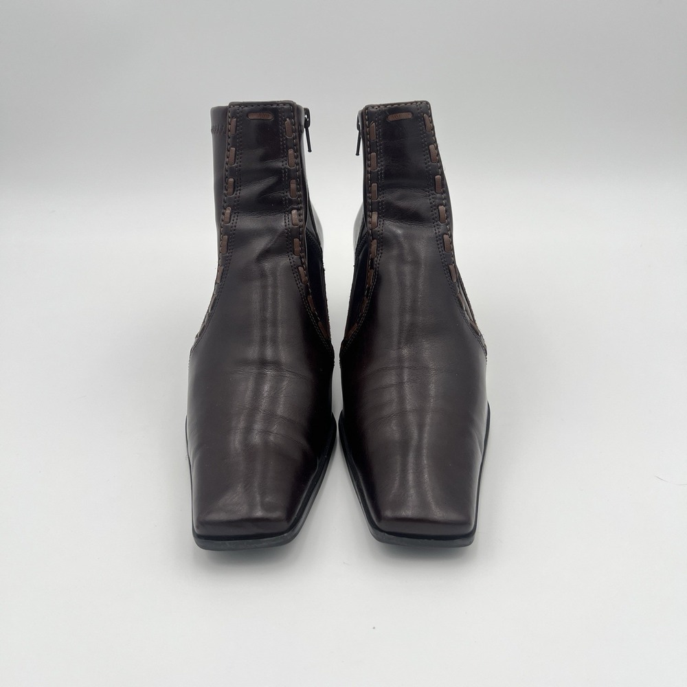 Franco Sarto Brown Leather Ankle Boots Block Heel Side Zip Women's 8M - Picture 6 of 11
